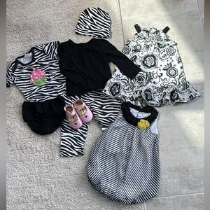 7 Piece Girl's 12M Black & White Spring/Summer Bundle Set -  Excellent Condition